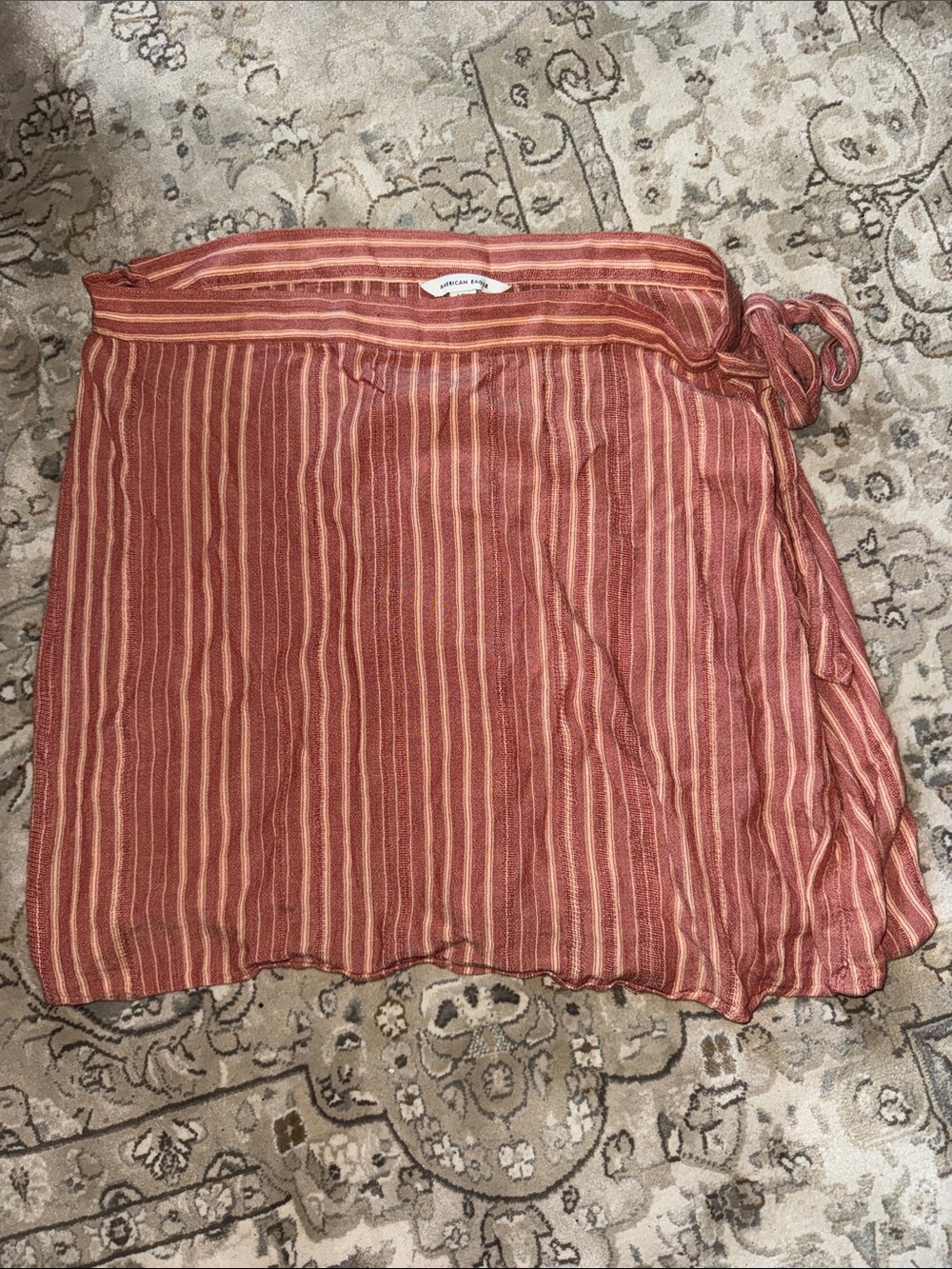 American Eagle Outfitters Rust and Cream Striped Wrap Skirt